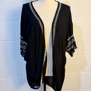 Chloe & Katie Black Embroidered Kimono Coverup